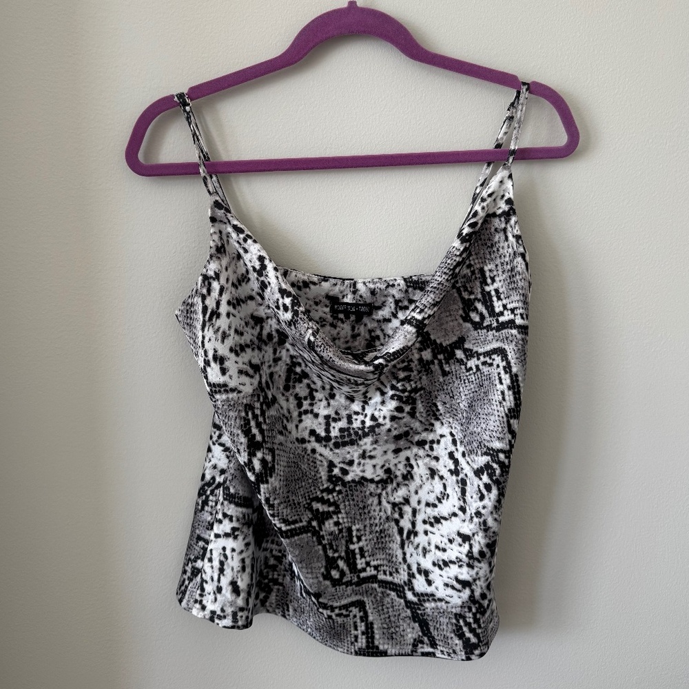 Mixology Clothing Satin Tank Blouse in Gray Snake Print